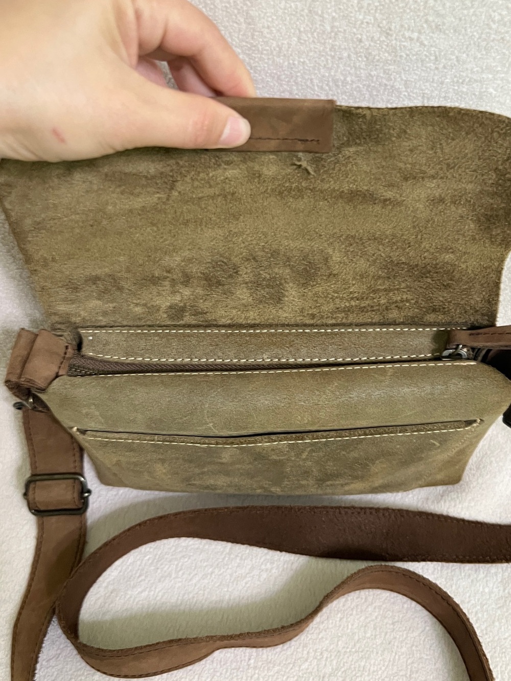 Lempp and Yin Olive Green Distressed Leather Crossbody Bag Handmade Purse - Picture 6 of 14